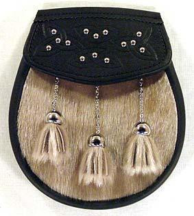 Clan Semi Dress Sporran Celtic Tooled And Studded Flap With Full Tassels