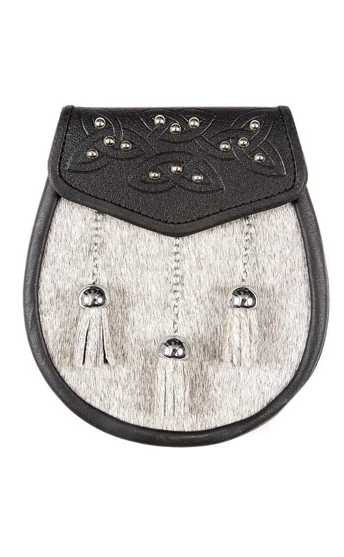 clan Semi Dress Sporran Celtic tooled and studded flap with full tassels