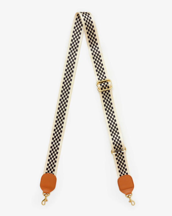 clare vivier Adjustable Crossbody Strap Black/Cream Checker w/ Cuoio Tabs
