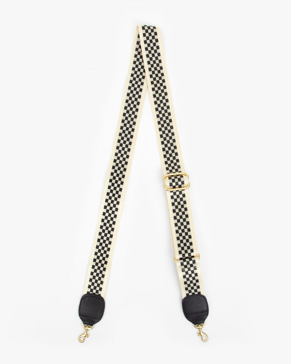 clare vivier Adjustable Crossbody Strap Black/Cream Checker