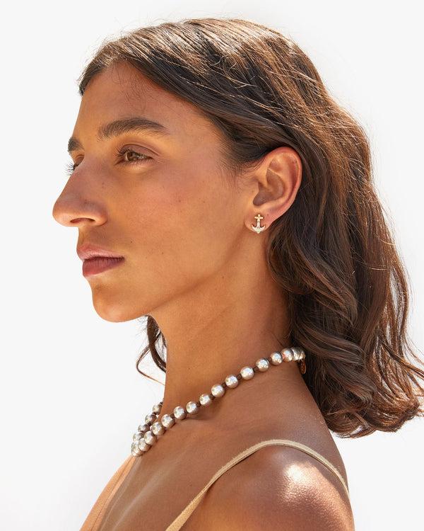 Clare Vivier Anchor Stud Earrings Vintage Gold/Cream