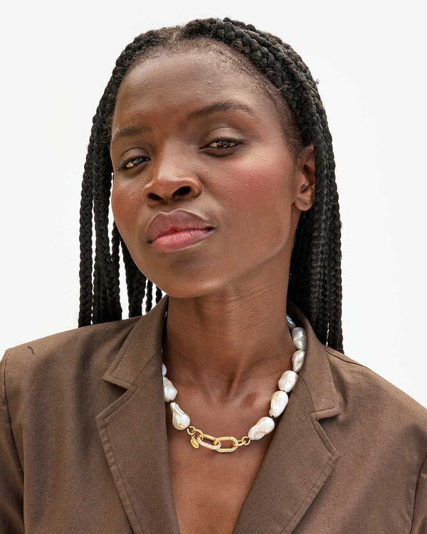 Clare Vivier Baroque Pearl Statement Collar Cream/Vintage Gold