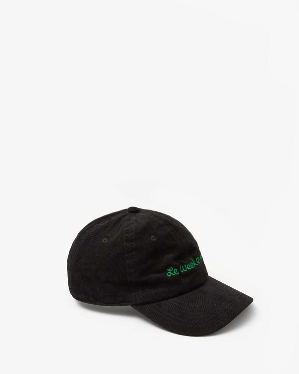 Clare Vivier Baseball Hat Black Corduroy W/ Green Embroidered Le Weekend