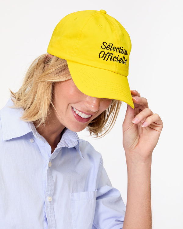 Clare Vivier Baseball Hat Bright Yellow W/ Black Embroidered Sélection Officielle