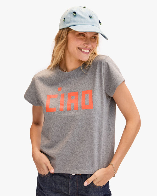 Clare Vivier Baseball Hat Light Denim W/ Floral Appliqué