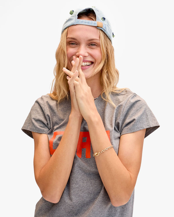 Clare Vivier Baseball Hat Light Denim W/ Floral Appliqué