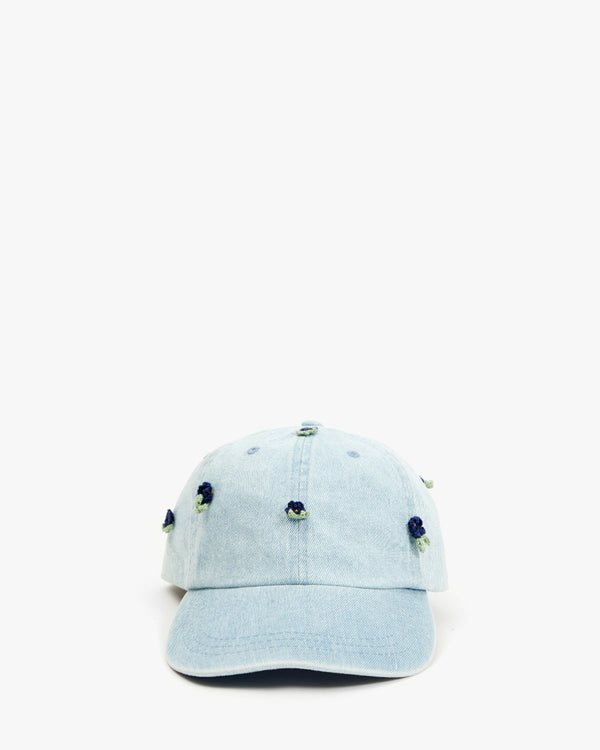 clare vivier Baseball Hat Light Denim w/ Floral Appliqué