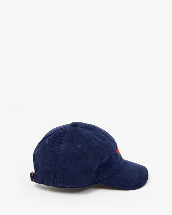 Clare Vivier Baseball Hat Navy Corduroy W/ Bright Poppy Embroidered Lips