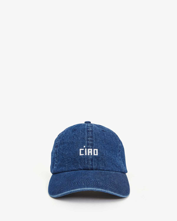 clare vivier Baseball Hat Navy Denim w/ Embroidered Cream Ciao