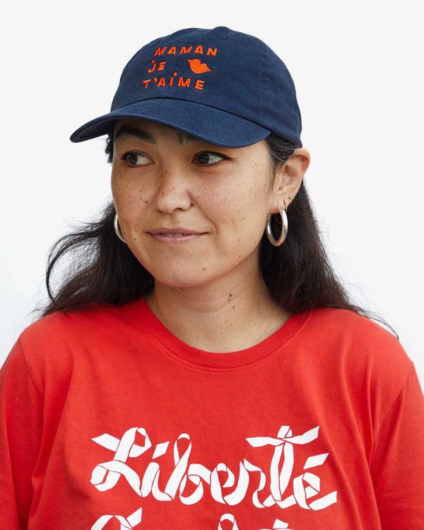 Clare Vivier Baseball Hat Navy W/ Embroidered Maman Je T'aime