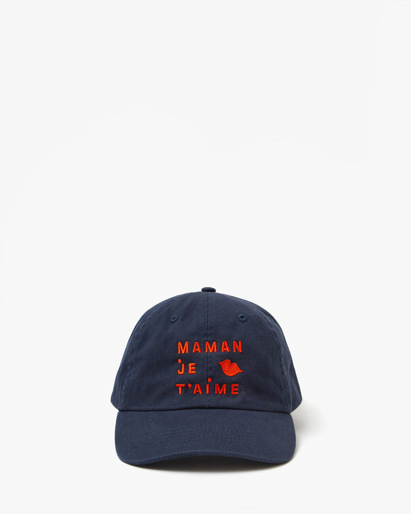clare vivier Baseball Hat Navy w/ Embroidered Maman Je T'aime