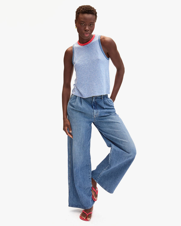 Clare Vivier Camp Fit Tank Blue/Cream Mini Stripe / XS