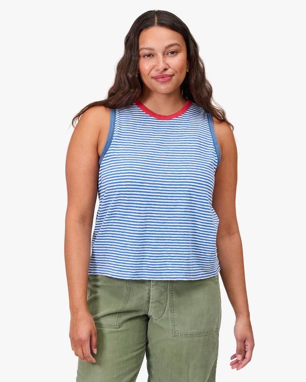 Clare Vivier Camp Fit Tank Blue/Cream Mini Stripe / XS