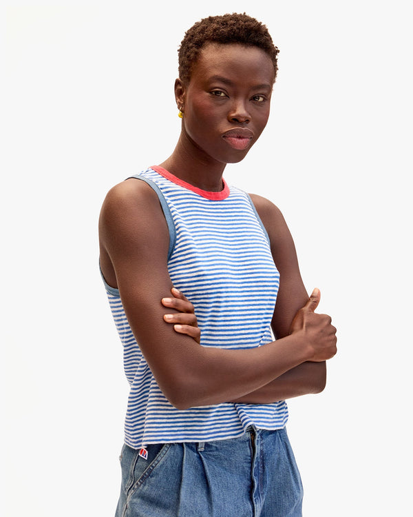 clare vivier Camp Fit Tank Blue/Cream Mini Stripe / XS