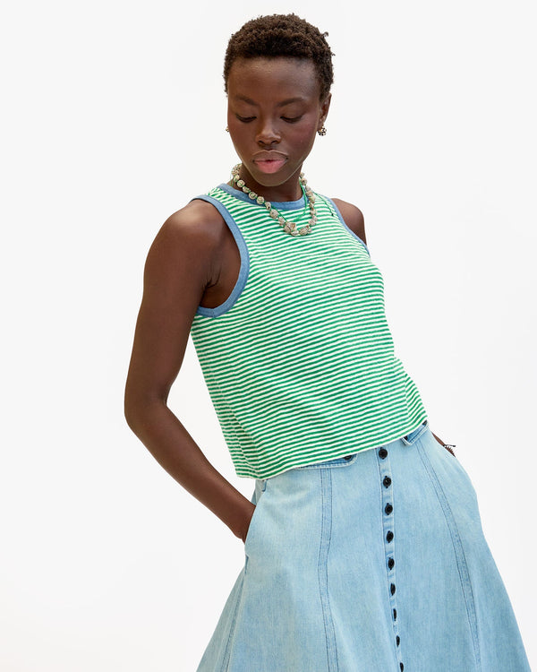 Clare Vivier Camp Fit Tank Green/Cream Mini Stripe / XS