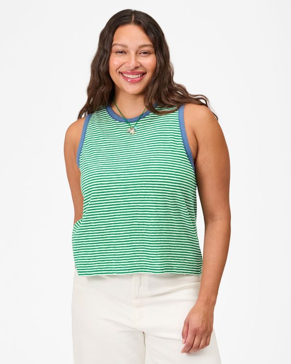 Clare Vivier Camp Fit Tank Green/Cream Mini Stripe / XS