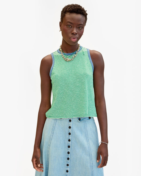 clare vivier Camp Fit Tank Green/Cream Mini Stripe / XS