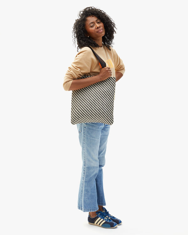 Clare Vivier Carryall Tote Black/Cream Woven Zig-Zag