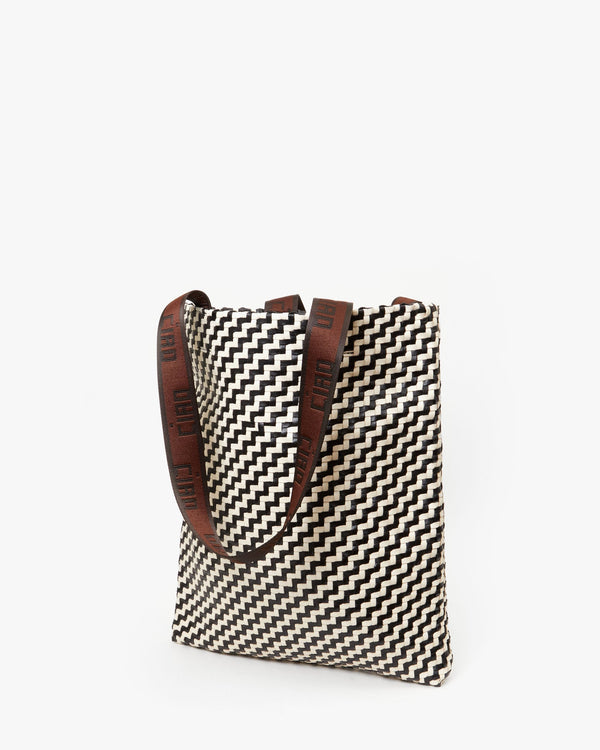 Clare Vivier Carryall Tote Black/Cream Woven Zig-Zag