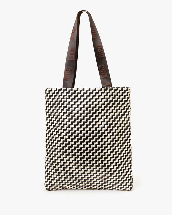clare vivier Carryall Tote Black/Cream Woven Zig-Zag