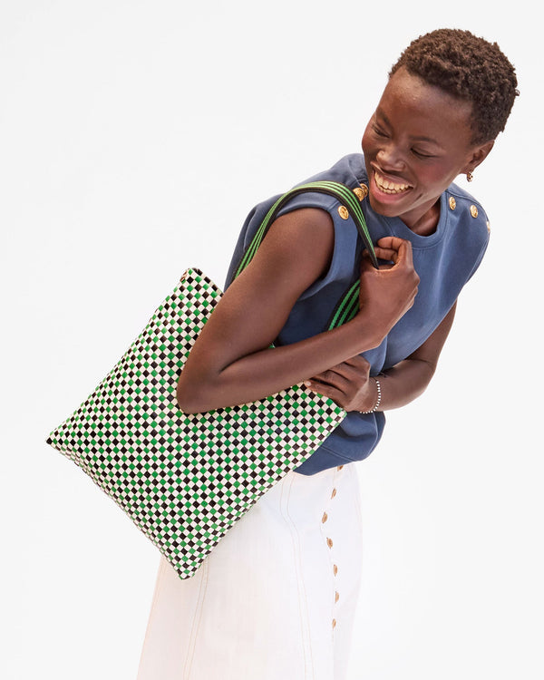 Clare Vivier Carryall Tote Green Apple Multi Woven Checker