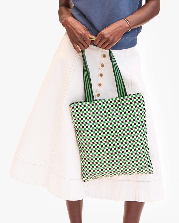 Clare Vivier Carryall Tote Green Apple Multi Woven Checker