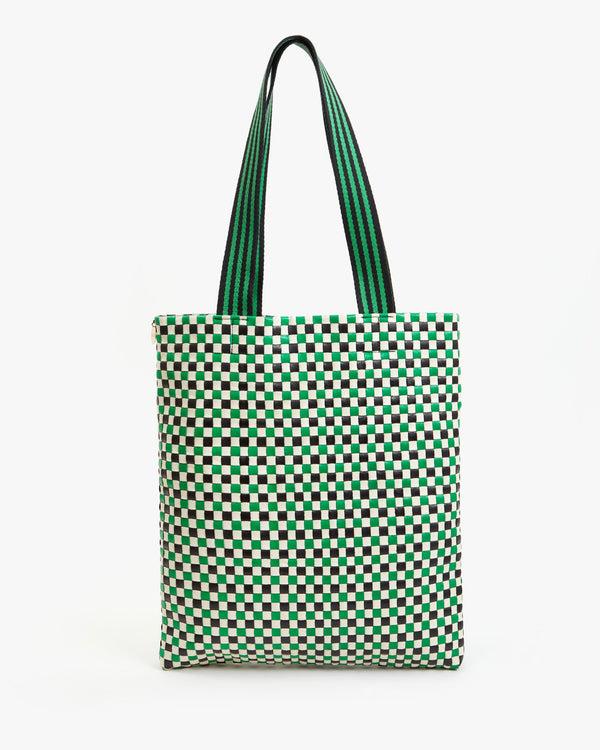 clare vivier Carryall Tote Green Apple Multi Woven Checker