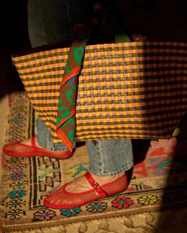 Clare Vivier Bateau Tote Multi Woven Checker