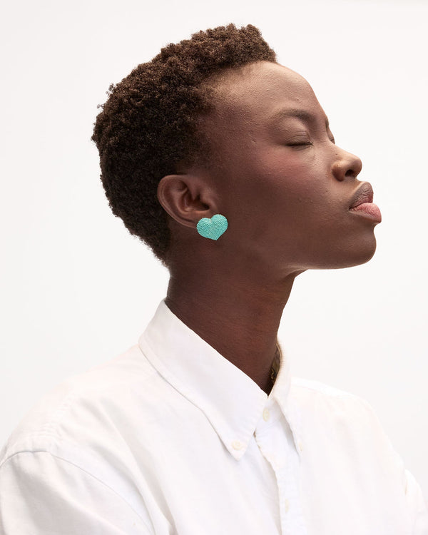 Clare Vivier Beaded Heart Stud Earrings Turquoise