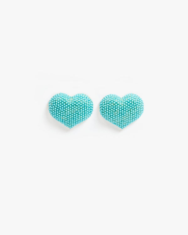 clare vivier Beaded Heart Stud Earrings Turquoise