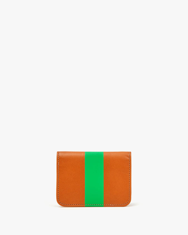 clare vivier Card Case Cuoio w/ Green Stripe