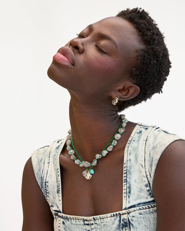 Clare Vivier Checker Shell Necklace Black/Cream