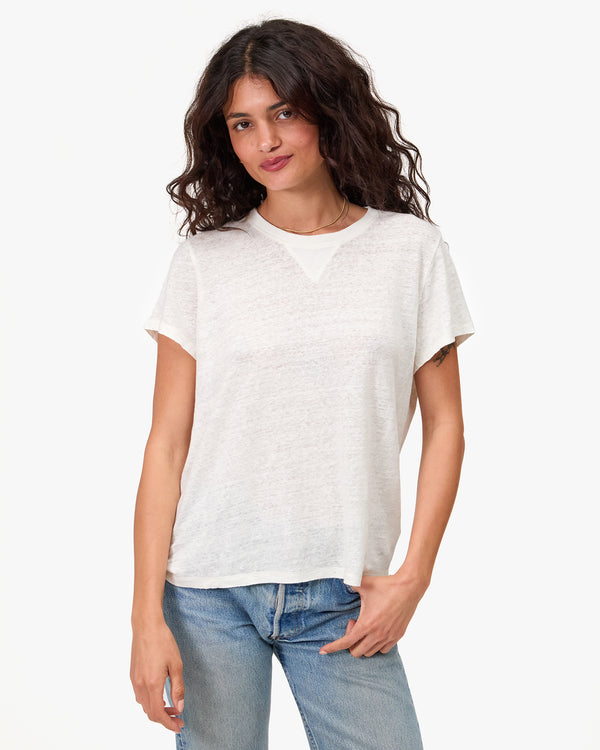 Clare Vivier Classic Tee Cream Linen W/ V-Stitch / XS