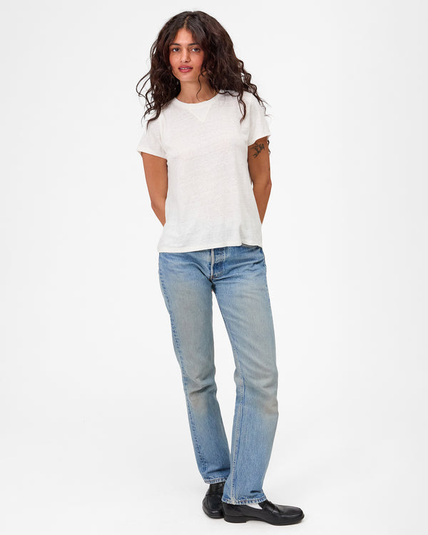 Clare Vivier Classic Tee Cream Linen W/ V-Stitch / XS