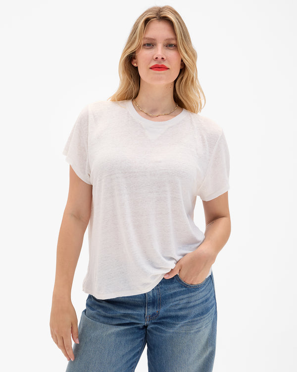 clare vivier Classic Tee Cream Linen w/ V-Stitch / XS