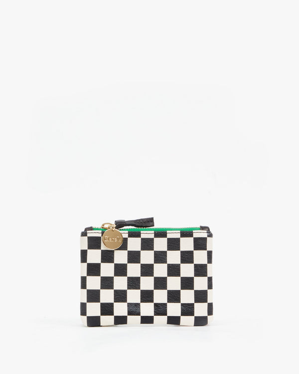 clare vivier Coin Clutch Black/Cream Checkers