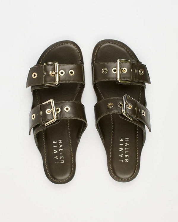 clare vivier Double Buckle Slide Olive / 36