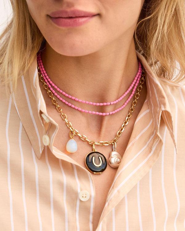 Clare Vivier Enamel Barrel Chain Necklace Peony