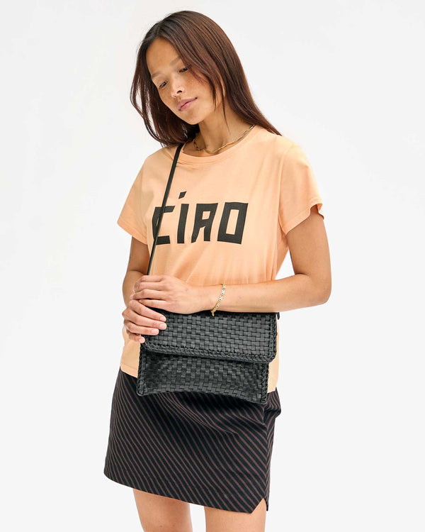 Clare Vivier Envelope Clutch Black Woven Checker