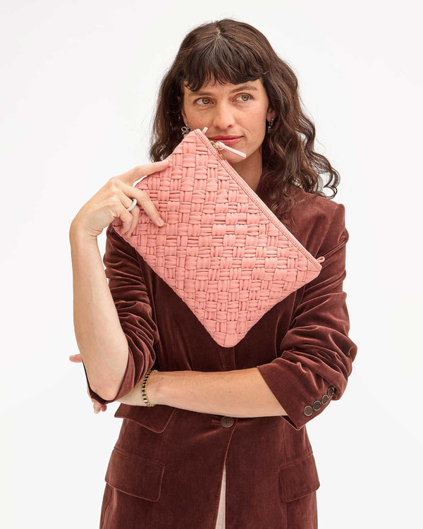 Clare Vivier Flat Clutch W/ Tabs Blush Puffy Woven