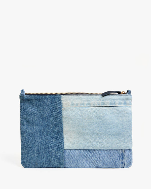 Clare Vivier Flat Clutch W/ Tabs Denim Patchwork