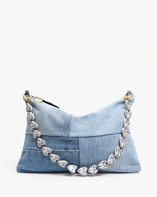 Clare Vivier Flat Clutch W/ Tabs Denim Patchwork