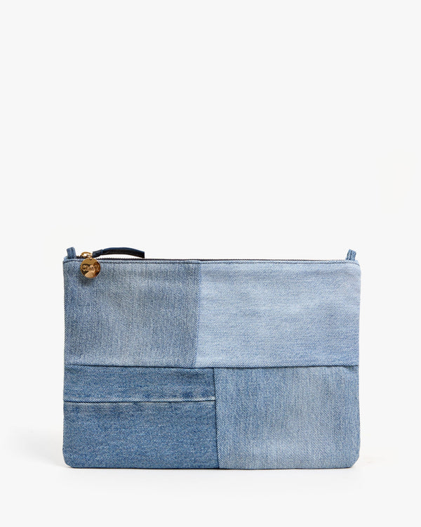 clare vivier Flat Clutch w/ Tabs Denim Patchwork