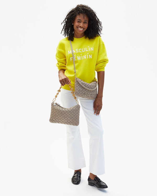 Clare Vivier Flat Clutch W/ Tabs Dove Puffy Woven