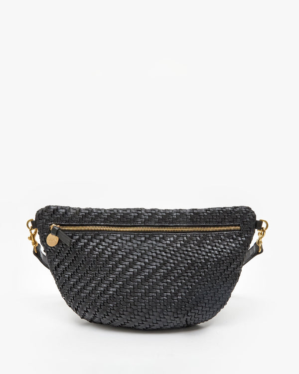 clare vivier Grande Fanny Black Woven Zig-Zag