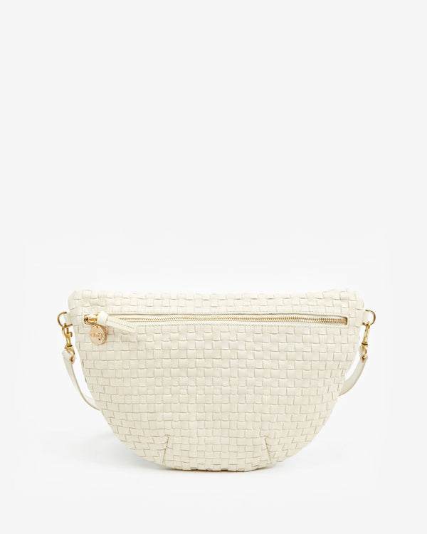 clare vivier Grande Fanny Cream Woven Checker
