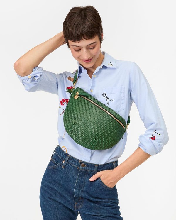 Clare Vivier Grande Fanny Evergreen Woven Zig-Zag