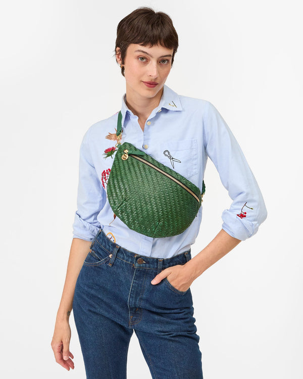 Clare Vivier Grande Fanny Evergreen Woven Zig-Zag