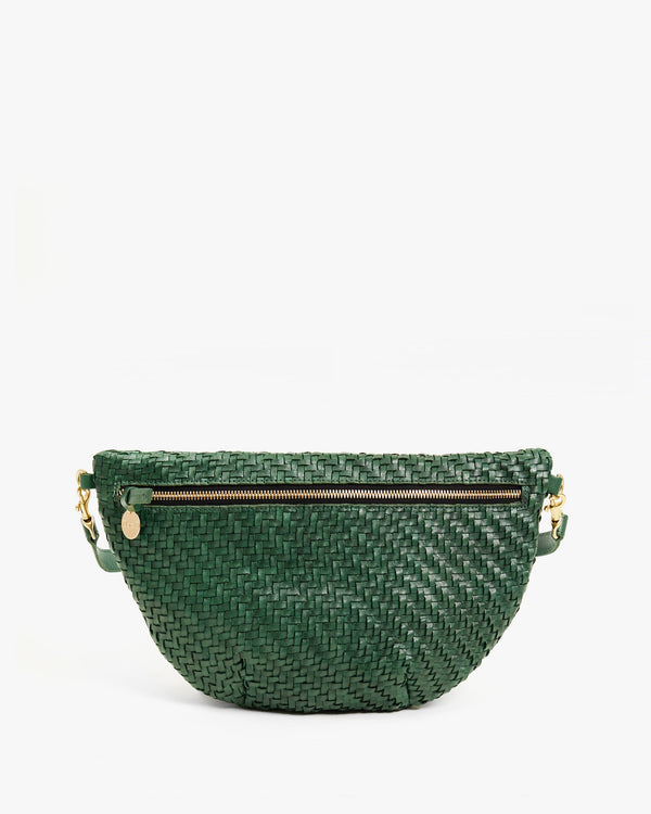 clare vivier Grande Fanny Evergreen Woven Zig-Zag