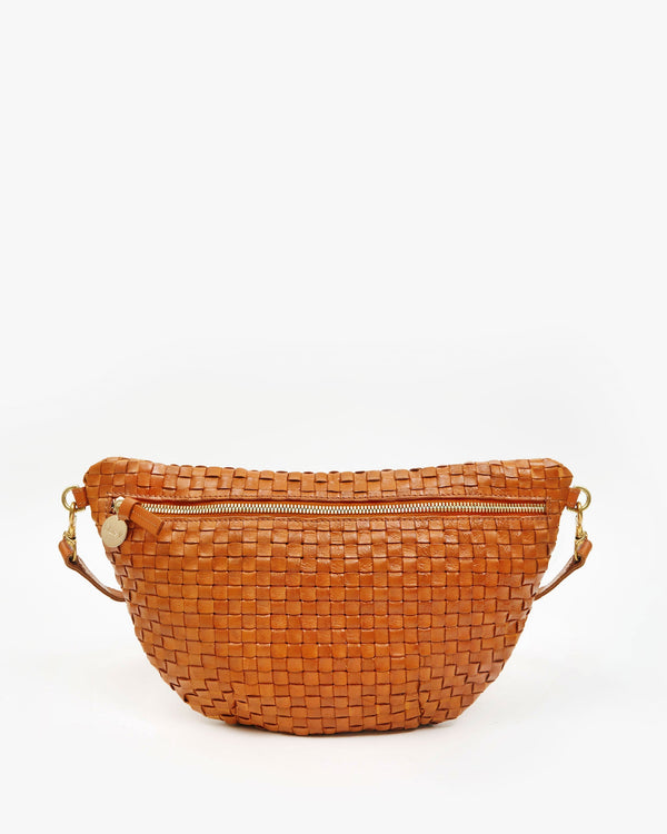 clare vivier Grande Fanny Natural Woven Checker